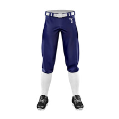 Custom Navy Blue White Side-Stripe Stretch Practice Knickers Baseball Pants