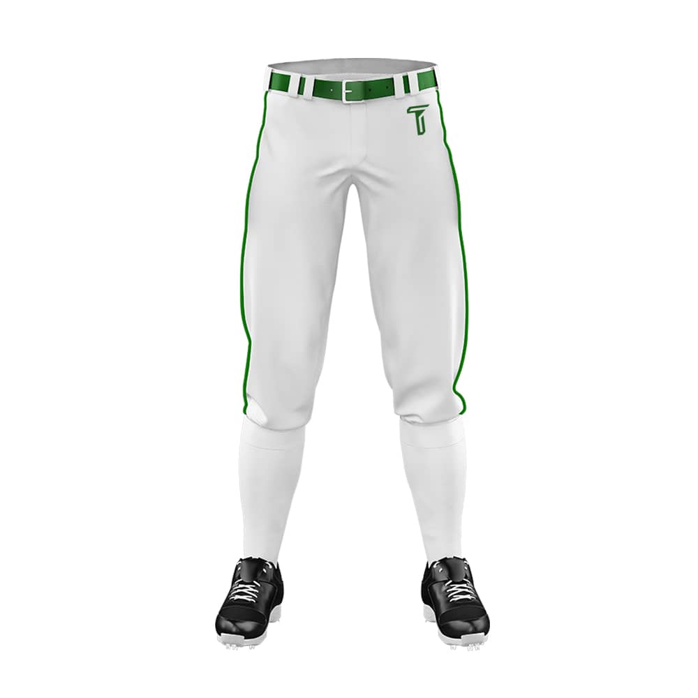 Custom White Green Side-Stripe Stretch Practice Knickers Baseball Pants