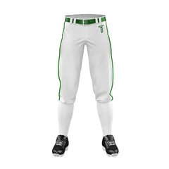 Custom White Green Side-Stripe Stretch Practice Knickers Baseball Pants
