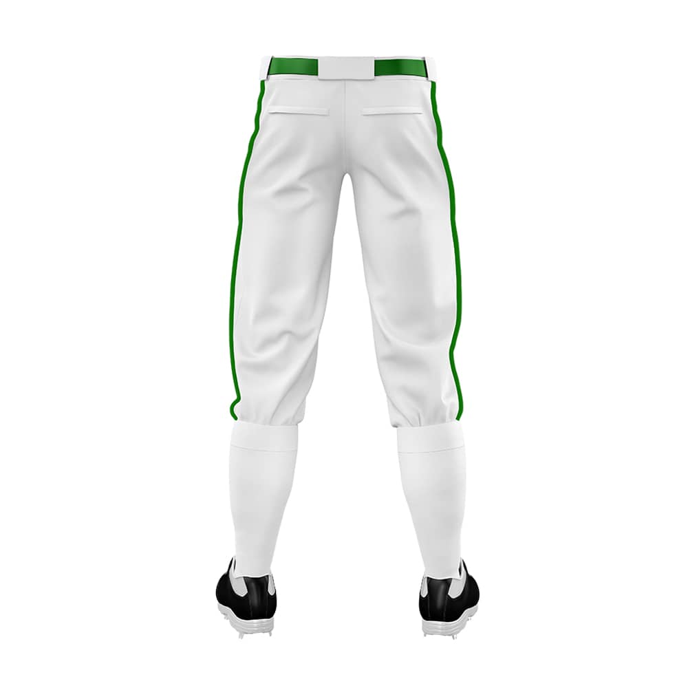 Custom White Green Side-Stripe Stretch Practice Knickers Baseball Pants