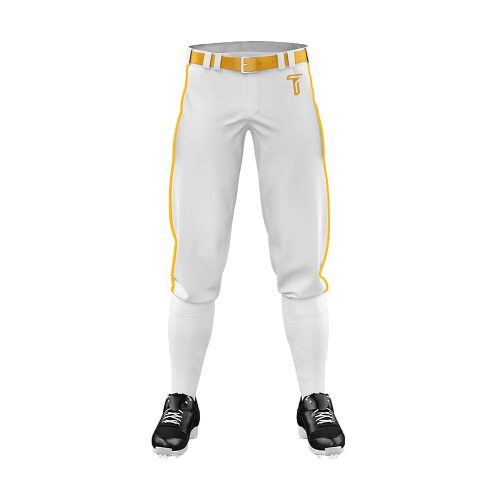 Custom White Yellow Side-Stripe Stretch Practice Knickers Baseball Pants