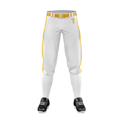 Custom White Yellow Side-Stripe Stretch Practice Knickers Baseball Pants