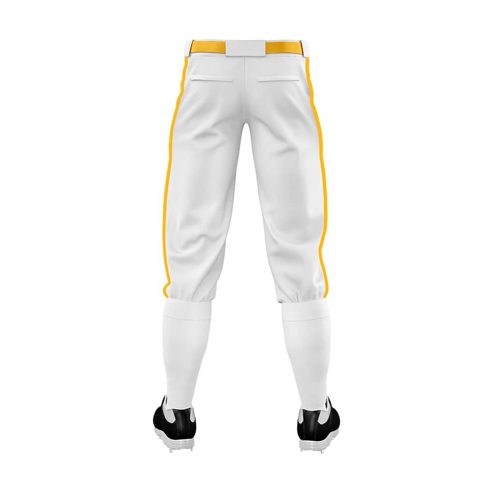 Custom White Yellow Side-Stripe Stretch Practice Knickers Baseball Pants