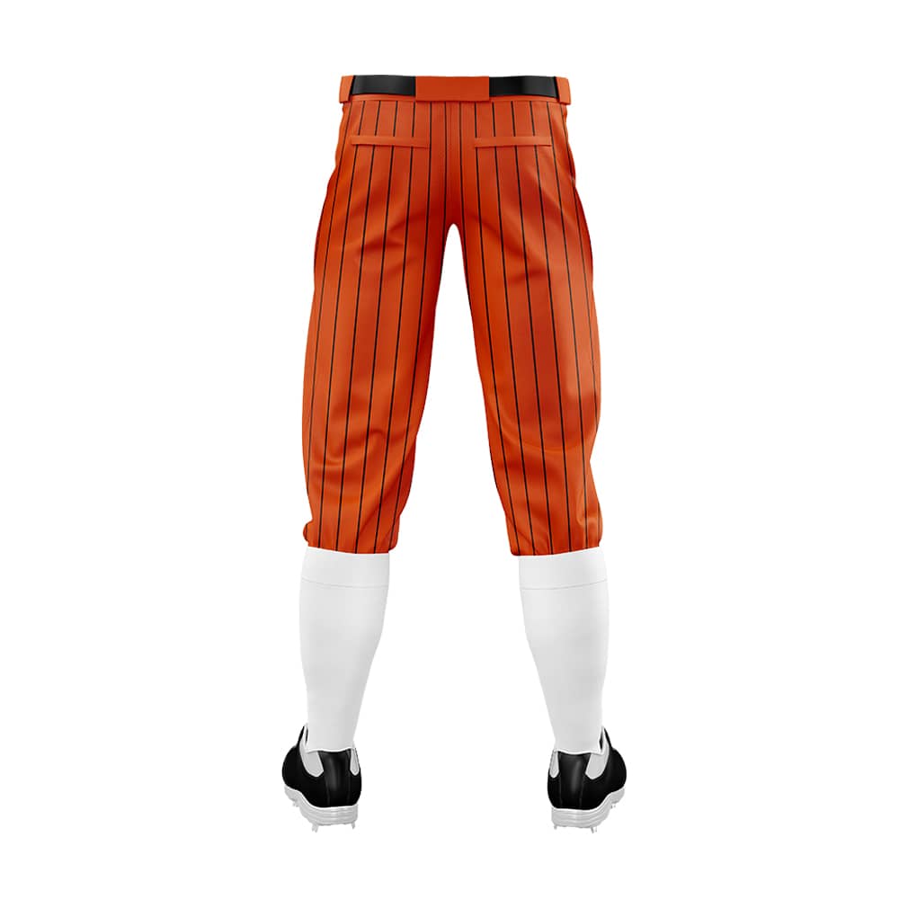 Orange Black Pinestripe Stretch Practice Knickers Baseball Pants 3D back