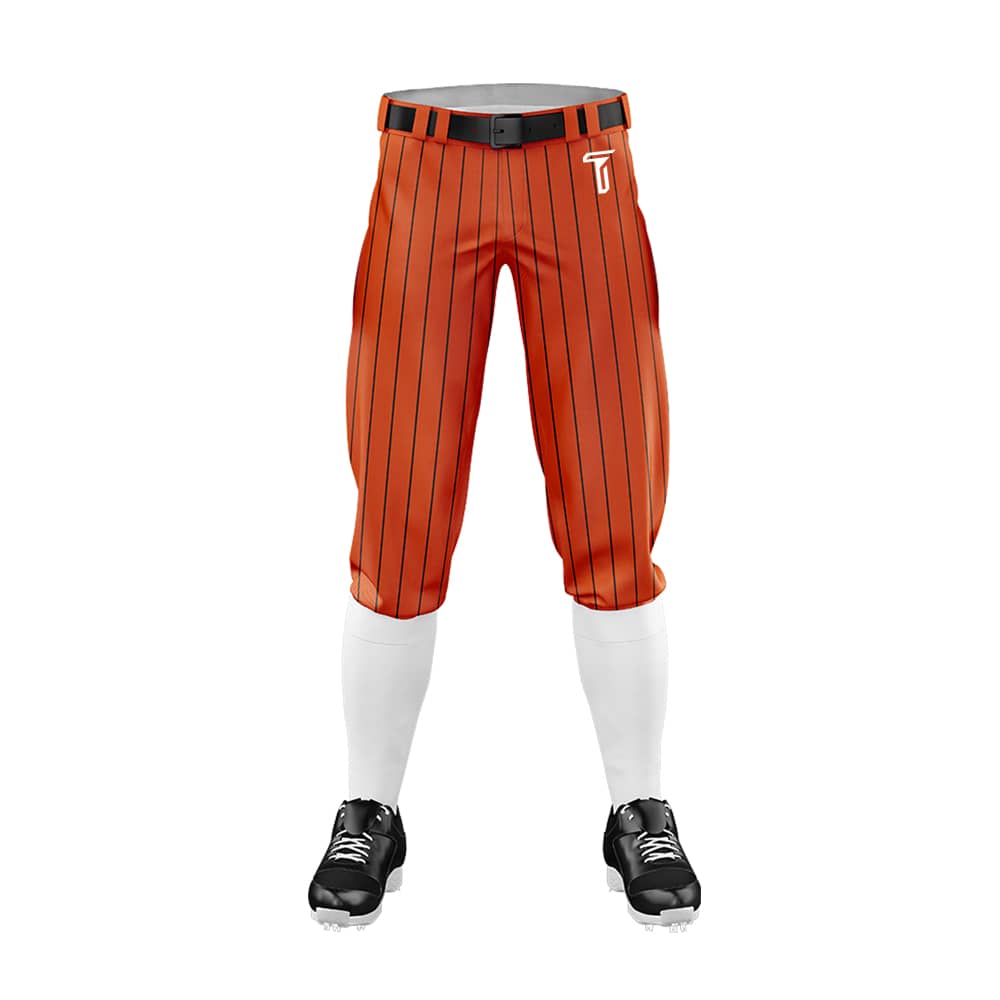 Orange Black Pinestripe Stretch Practice Knickers Baseball Pants 3D front