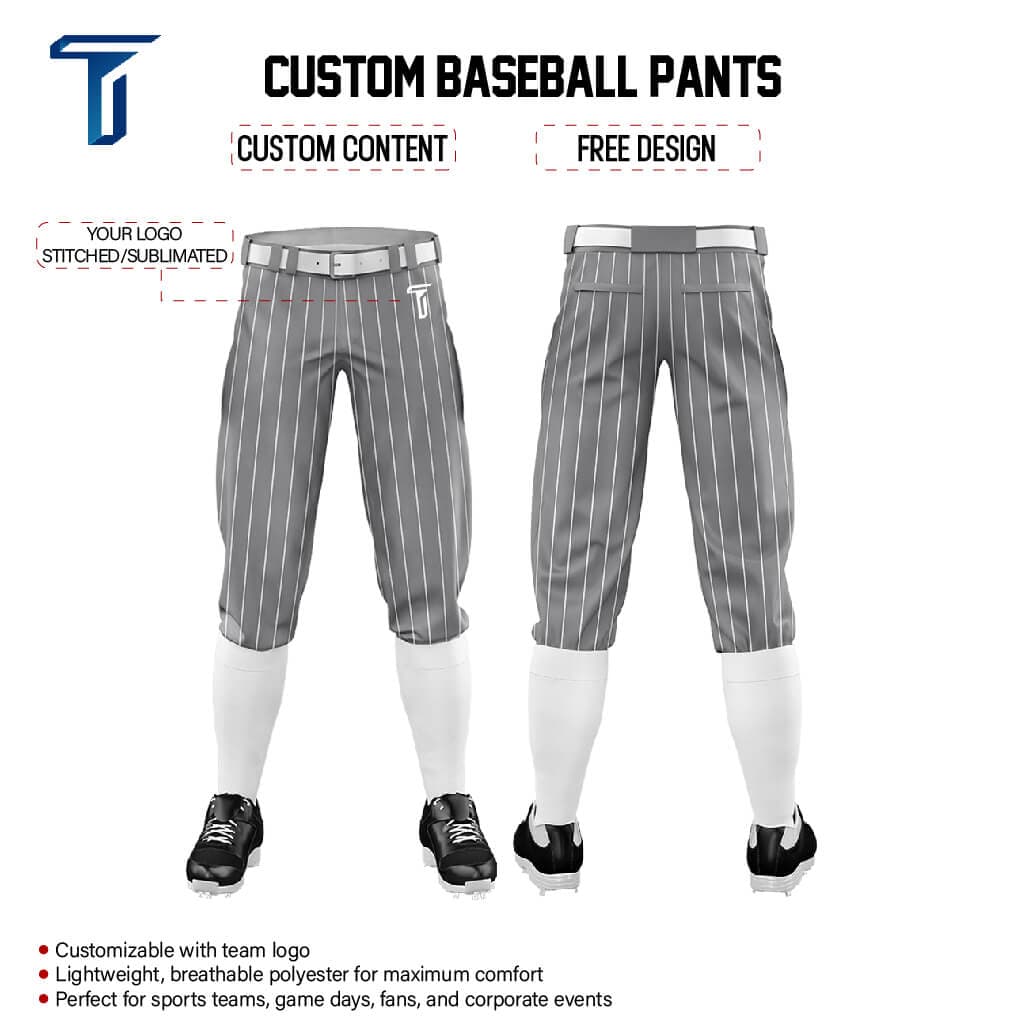 Custom Dark Grey White Side-Stripe Stretch Practice Knickers Baseball Pants