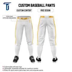 Custom White Yellow Side-Stripe Stretch Practice Knickers Baseball Pants