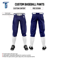 Custom Navy Blue White Side-Stripe Stretch Practice Knickers Baseball Pants