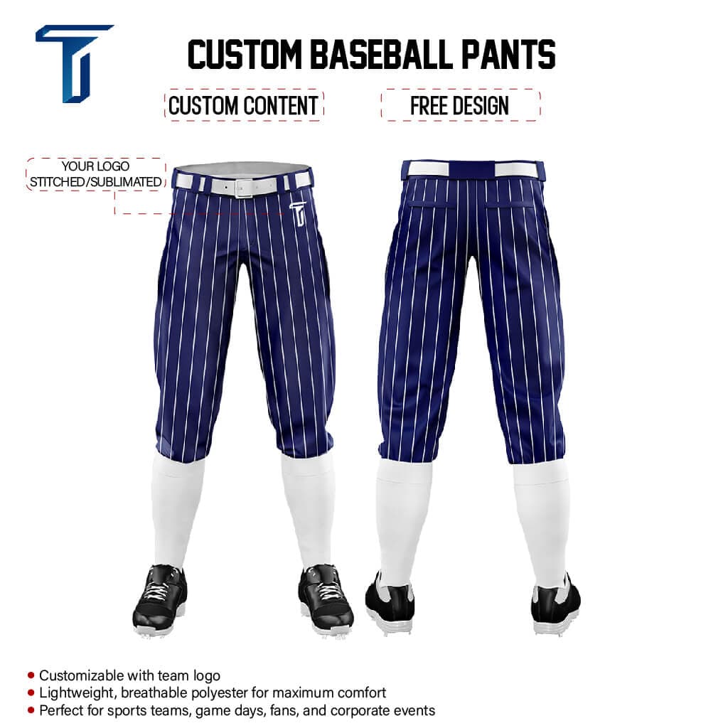 Navy Blue White Pinestripe Stretch Practice Knickers Baseball Pants custom content
