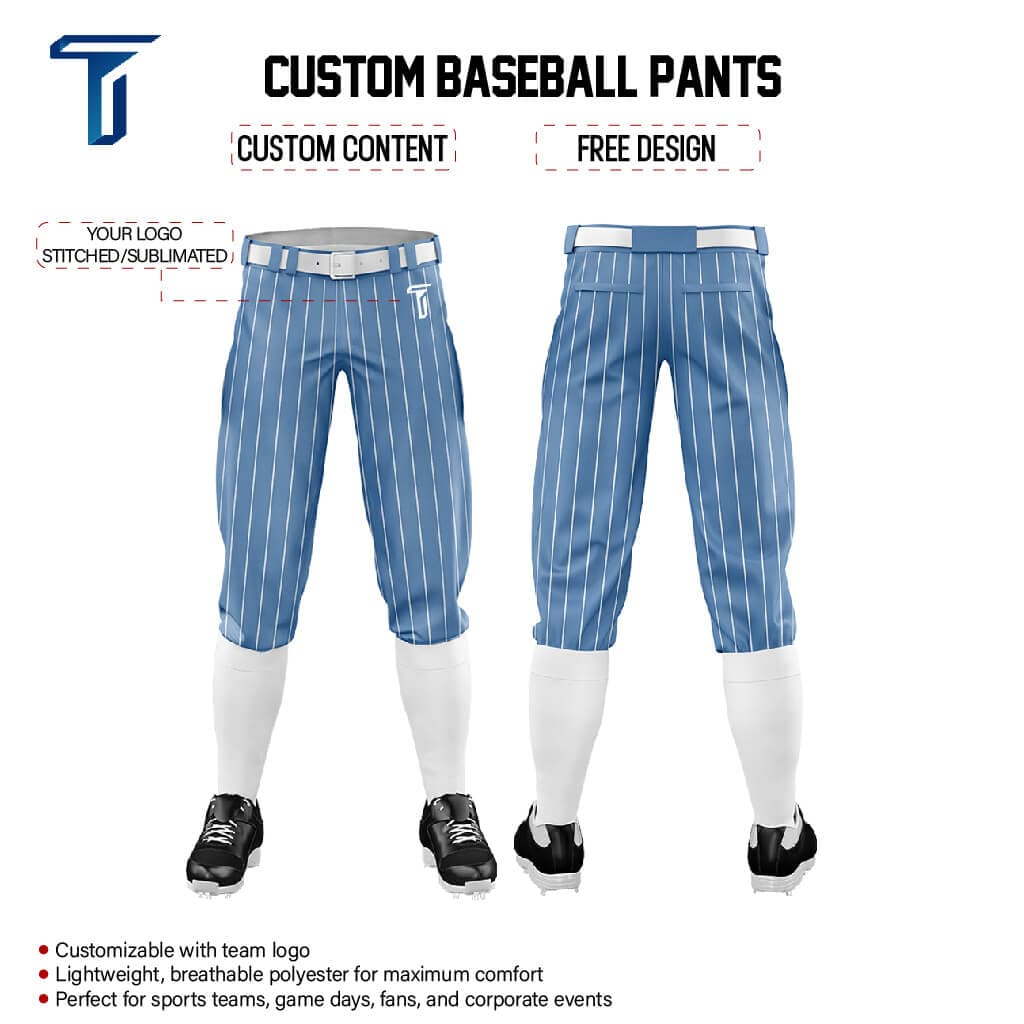 Custom Blue White Pinestripe Stretch Practice Knickers Baseball Pants