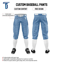 Custom Blue White Pinestripe Stretch Practice Knickers Baseball Pants
