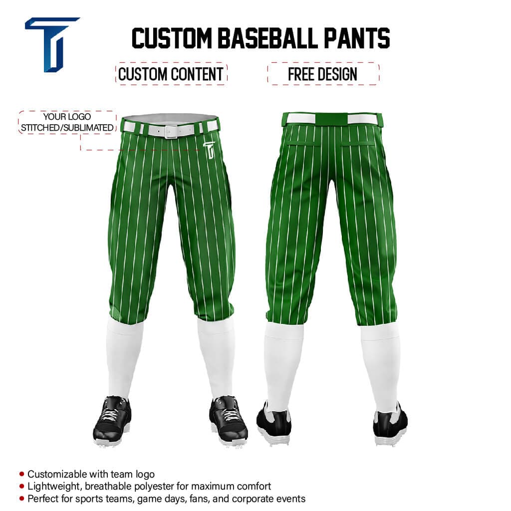 Custom Green White Pinestripe Stretch Practice Knickers Baseball Pants