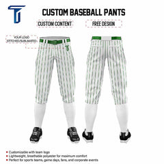 Custom White Green Pinestripe Stretch Practice Knickers Baseball Pants