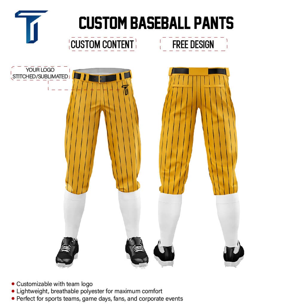 Custom Yellow Black Pinestripe Stretch Practice Knickers Baseball Pants