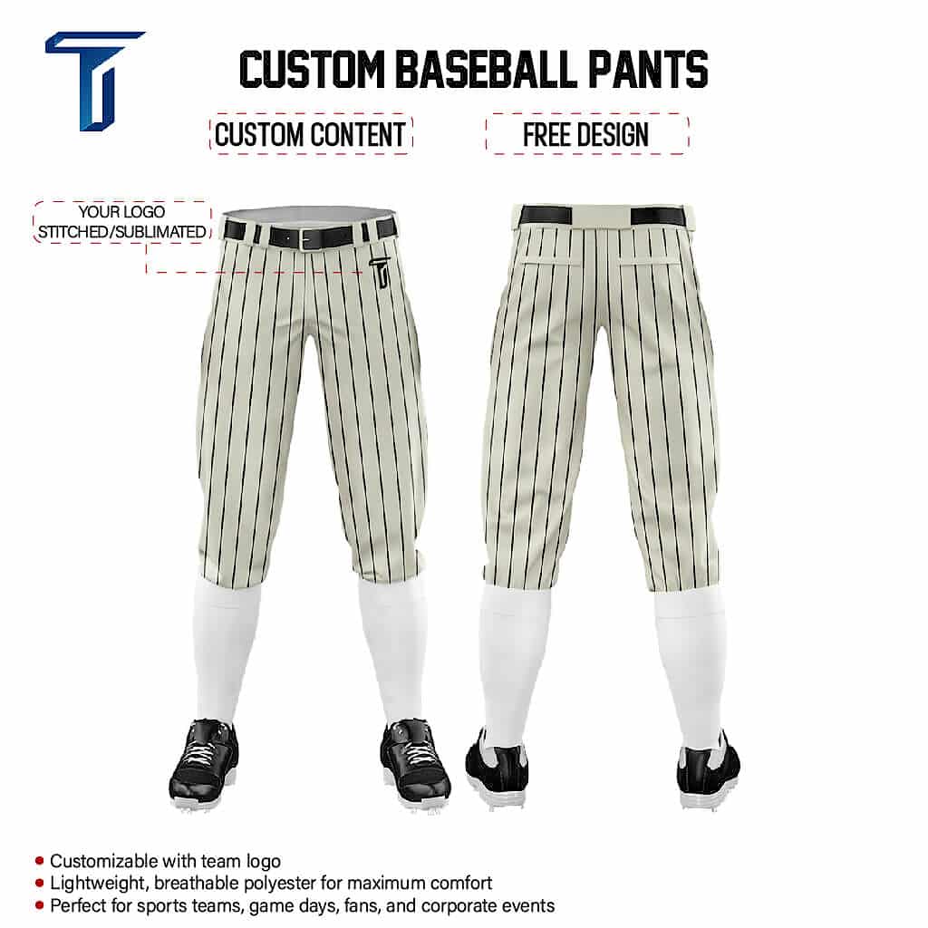 Custom Cream Black Pinestripe Stretch Practice Knickers Baseball Pants