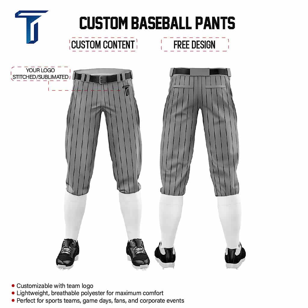Custom Dark Grey Black Side-Stripe Stretch Practice Knickers Baseball Pants