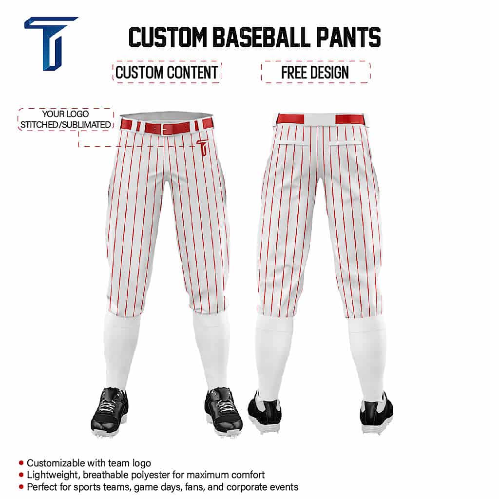 Custom White Red Pinestripe Stretch Practice Knickers Baseball Pants