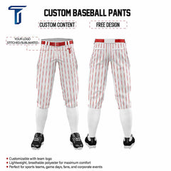 Custom White Red Pinestripe Stretch Practice Knickers Baseball Pants