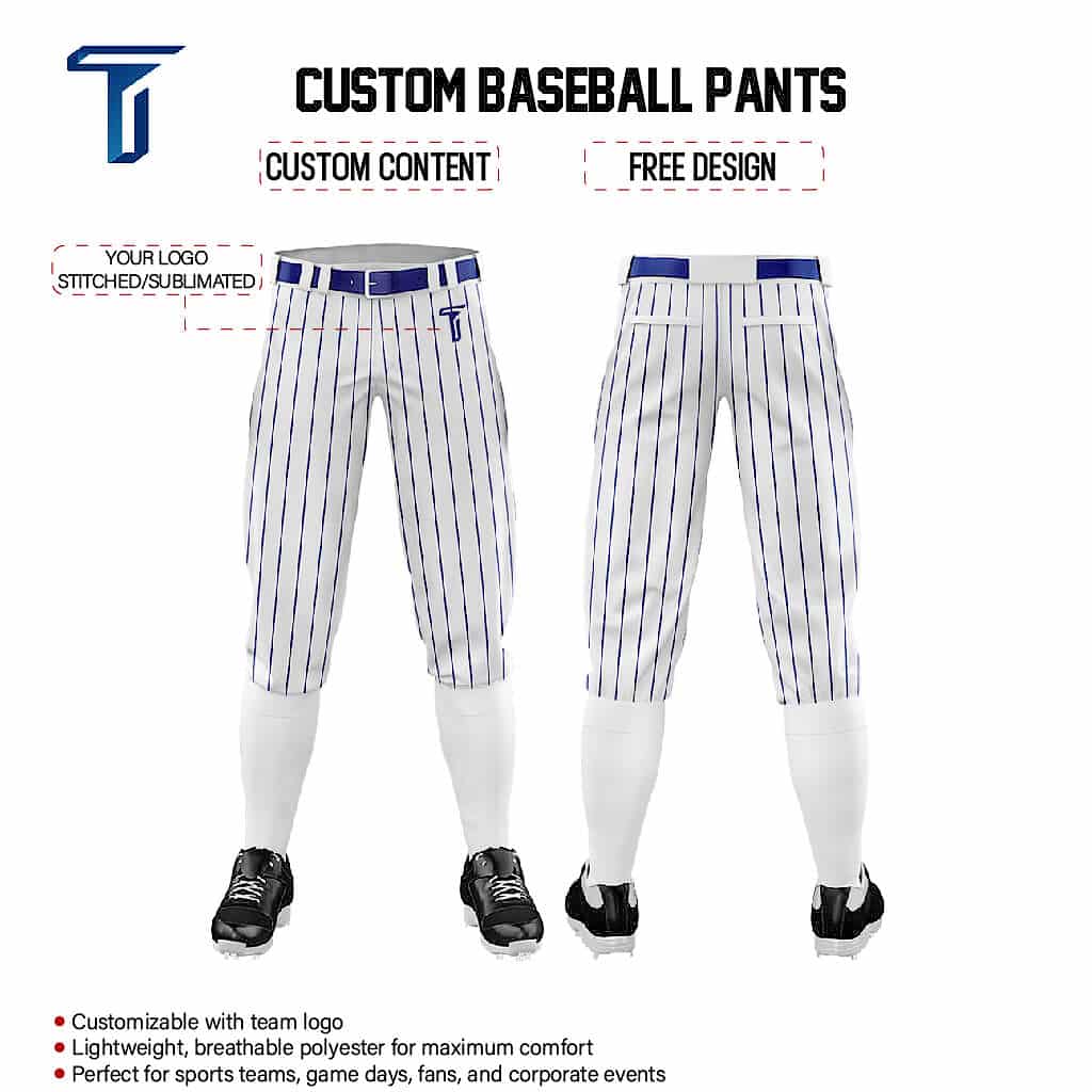 Custom White Blue Pinestripe Stretch Practice Knickers Baseball Pants