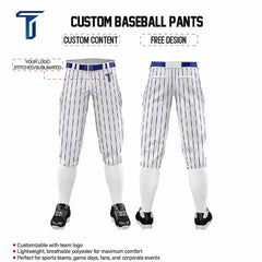 Custom White Blue Pinestripe Stretch Practice Knickers Baseball Pants