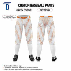 Custom White Orange Pinestripe Stretch Practice Knickers Baseball Pants