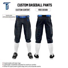 Custom Black Blue Pinestripe Stretch Practice Knickers Baseball Pants