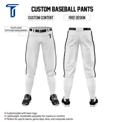 Custom White Black Side-Stripe Stretch Practice Knickers Baseball Pants
