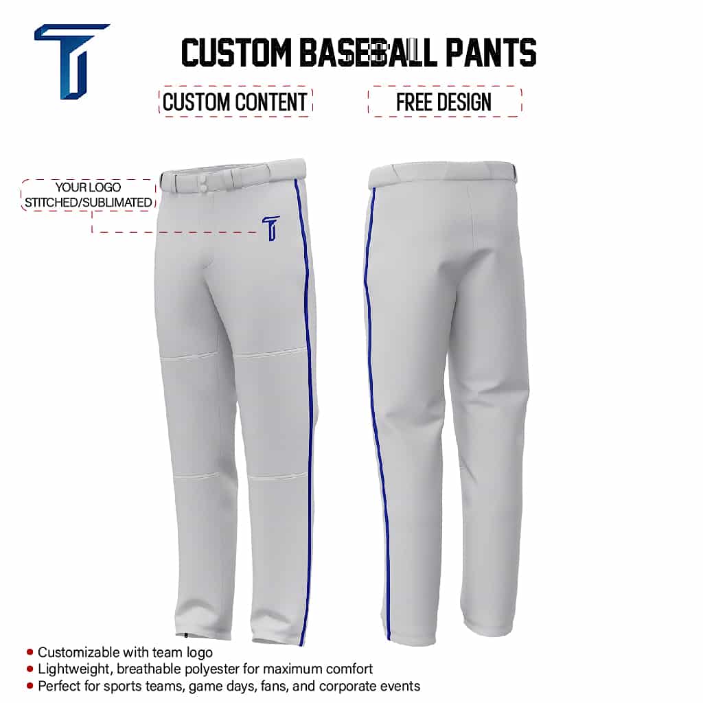 Custom White Blue Side-Stripe Stretch Practice Loose-Fit Baseball Pants