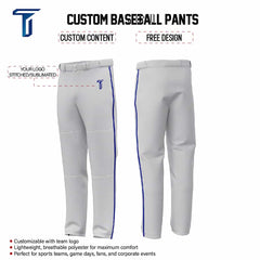 Custom White Blue Side-Stripe Stretch Practice Loose-Fit Baseball Pants