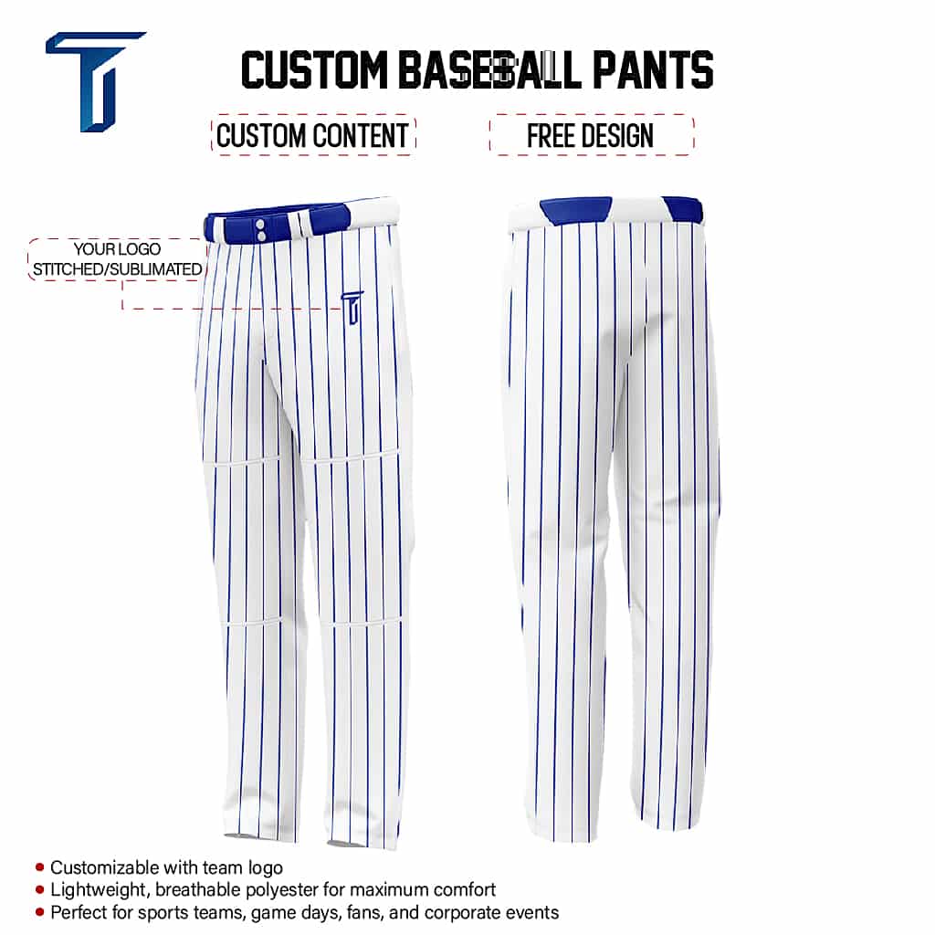 Custom White Blue Pinestripe Stretch Practice Loose-fit Baseball Pants