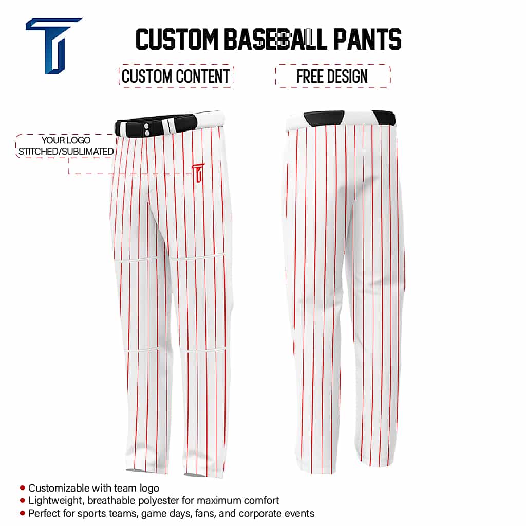 Custom White Red Pinestripe Stretch Practice Loose-fit Baseball Pants