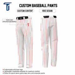 Custom White Red Pinestripe Stretch Practice Loose-fit Baseball Pants