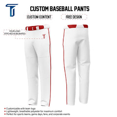 Custom White Red Side-Stripe Stretch Practice Loose-fit Baseball Pants