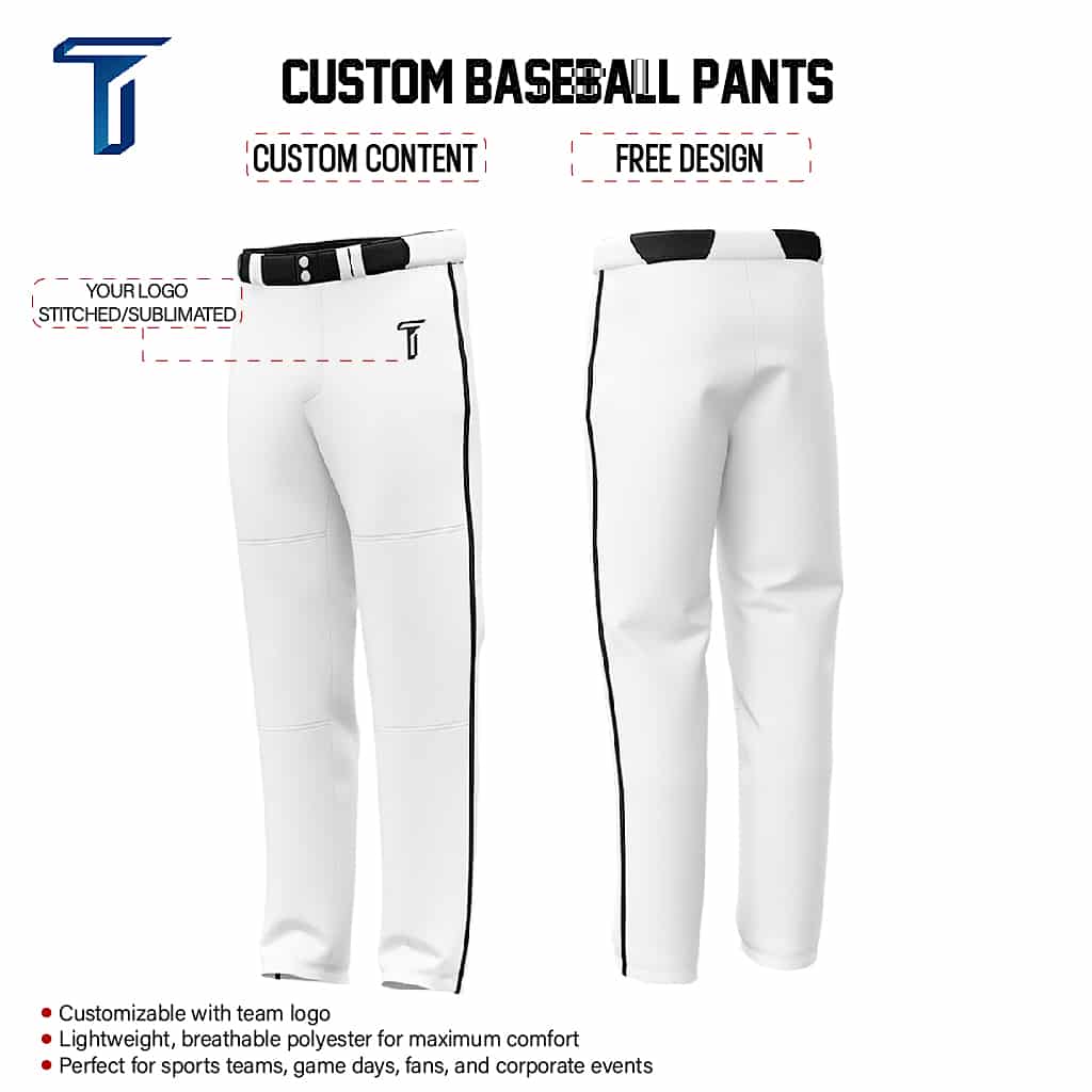 Custom White Black Side-Stripe Stretch Practice Loose-fit Baseball Pants