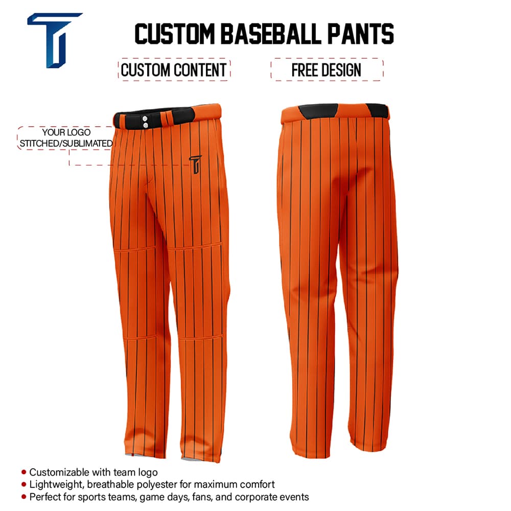 Custom Orange Black Pinestripe Stretch Practice Loose-fit Baseball Pants