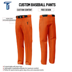 Custom Orange Black Pinestripe Stretch Practice Loose-fit Baseball Pants