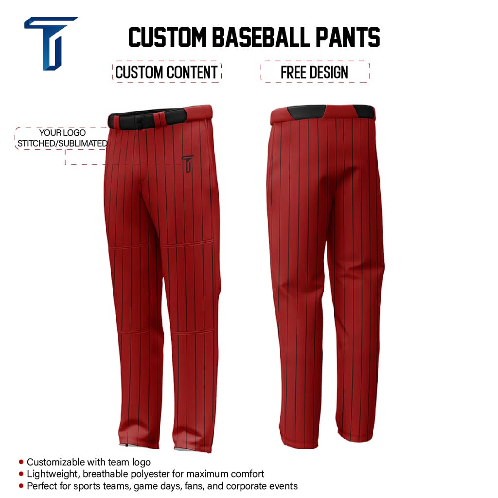 Custom Red Black Pinestripe Stretch Practice Loose-fit Baseball Pants