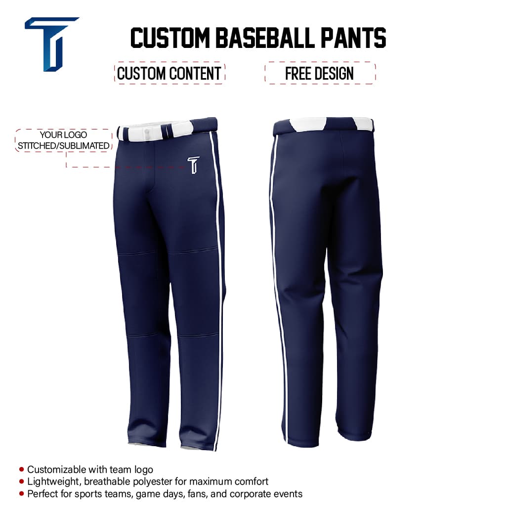 Custom Navy Blue White Side-Stripe Stretch Practice Loose-fit Baseball Pants