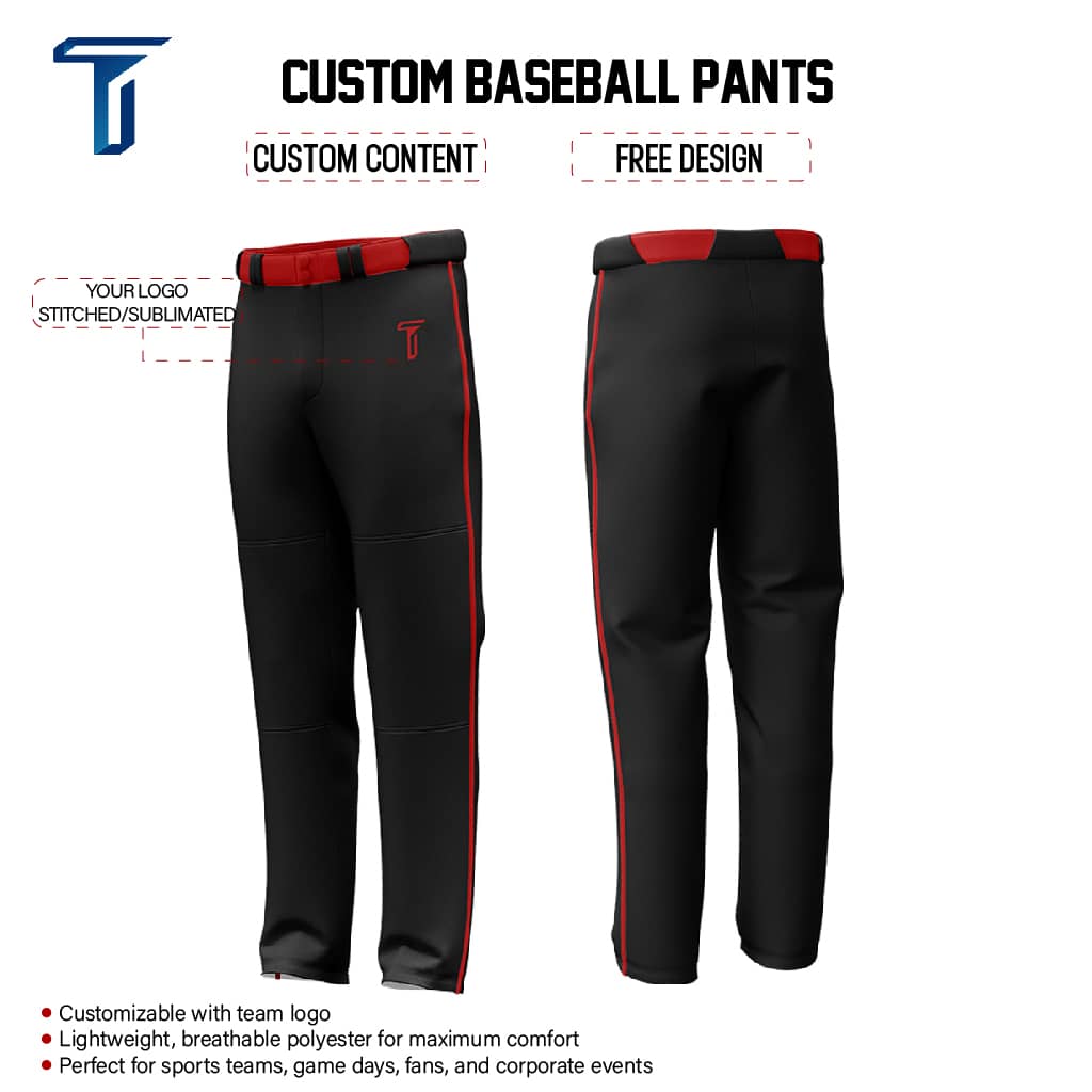 Custom Black Red Pinestripe Stretch Practice Loose-fit Baseball Pants