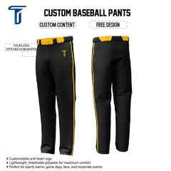 Custom Black Yellow Side-Stripe Stretch Practice Loose-fit Baseball Pants