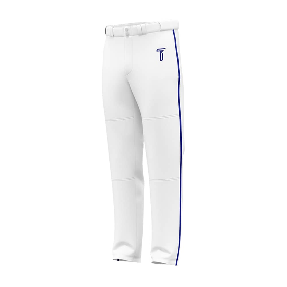 Custom White Blue Side-Stripe Stretch Practice Loose-Fit Baseball Pants