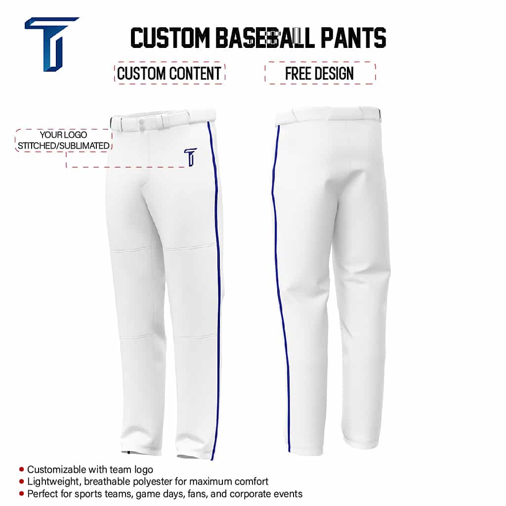 Custom White Blue Side-Stripe Stretch Practice Loose-Fit Baseball Pants
