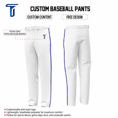 Custom White Blue Side-Stripe Stretch Practice Loose-Fit Baseball Pants