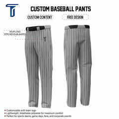 Custom Dark Grey Black Pinestripe Stretch Practice Loose-fit Baseball Pants