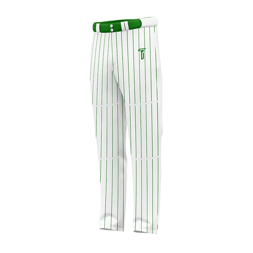 Custom White Green Pinestripe Stretch Practice Loose-fit Baseball Pants