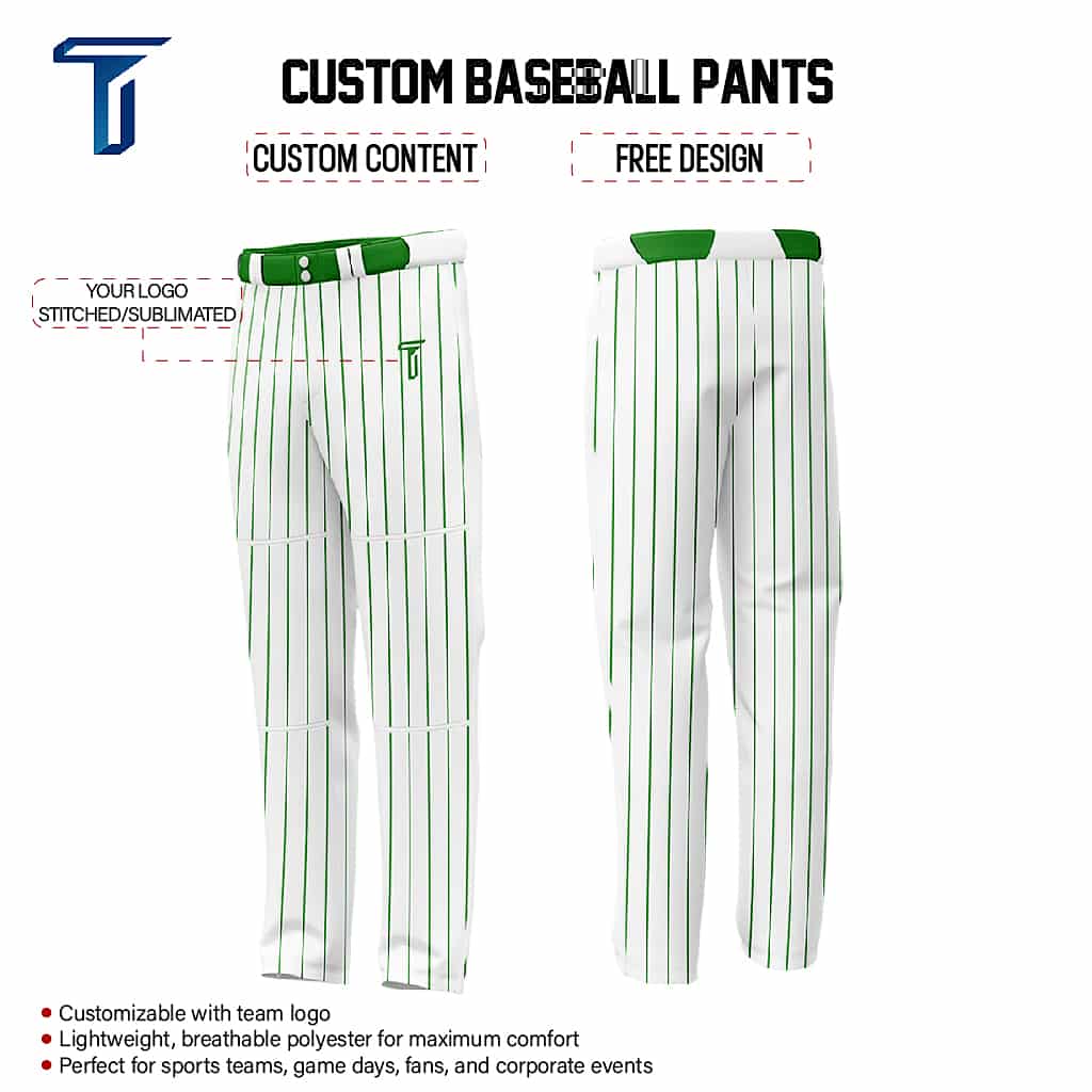 Custom White Green Pinestripe Stretch Practice Loose-fit Baseball Pants