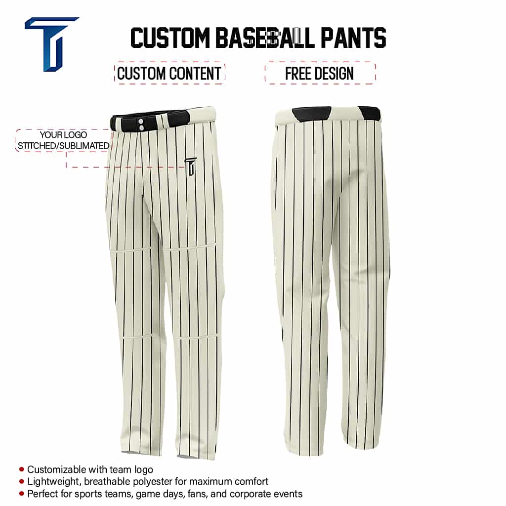Custom Cream Black Pinestripe Stretch Practice Loose-fit Baseball Pants