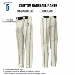 Custom Cream Black Pinestripe Stretch Practice Loose-fit Baseball Pants