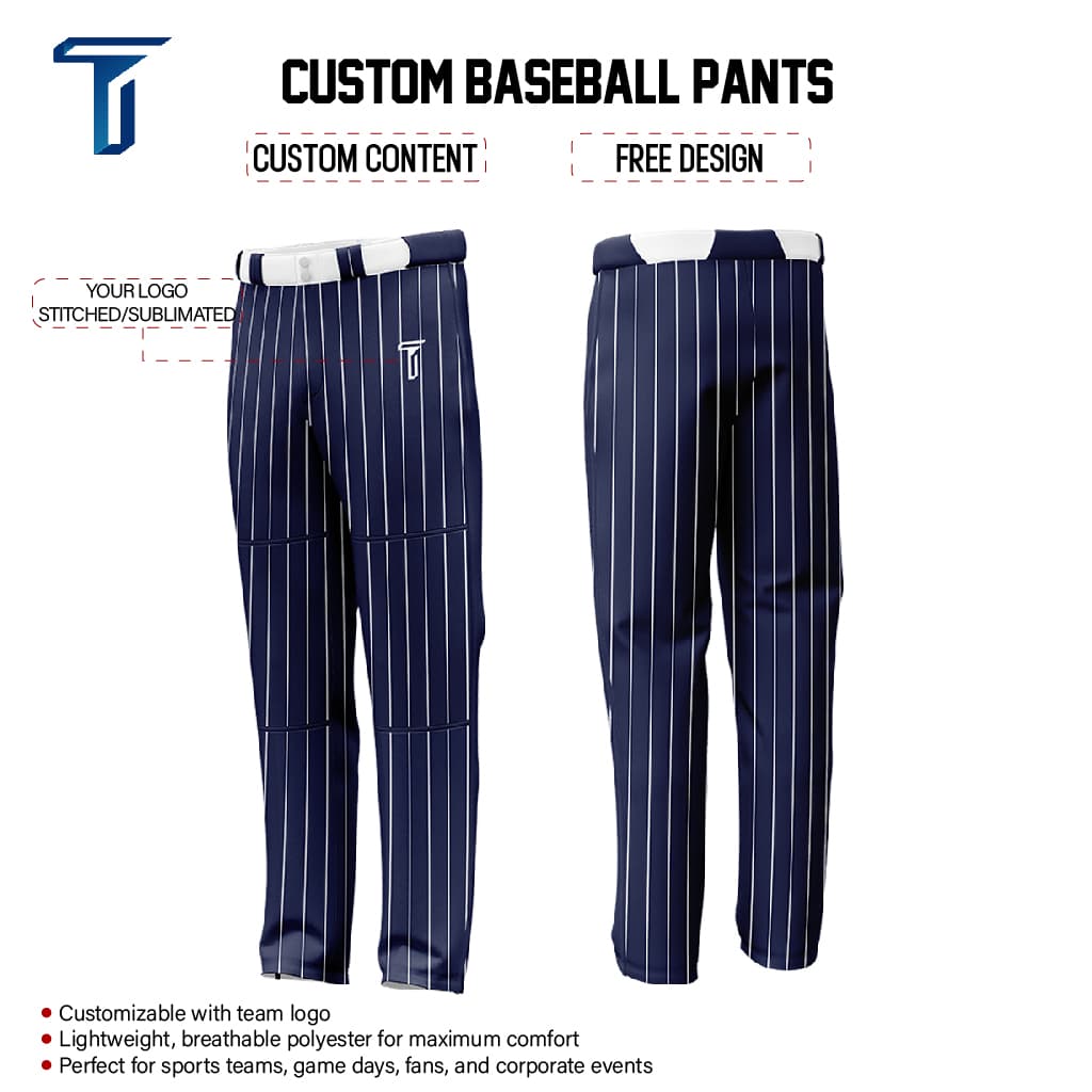 Custom Navy Blue White Pinestripe Stretch Practice Loose-fit Baseball Pants