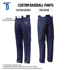 Custom Navy Blue White Pinestripe Stretch Practice Loose-fit Baseball Pants